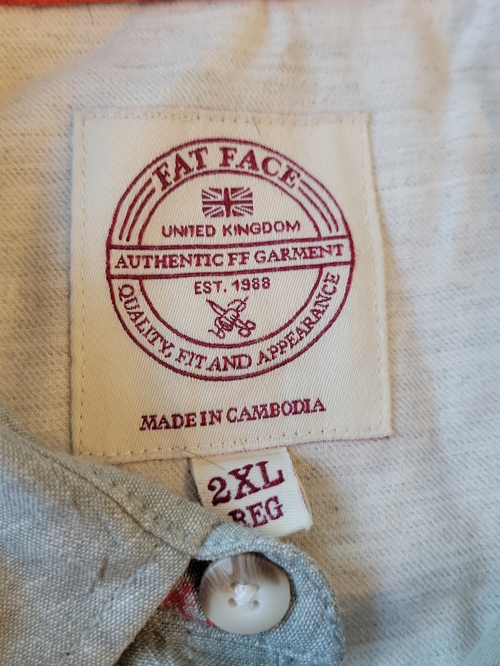 Fat Face Shirt Men's 2XL Gray Linen Blend Pocket Lobster AOP - Ships from USA - Picture 4 of 7